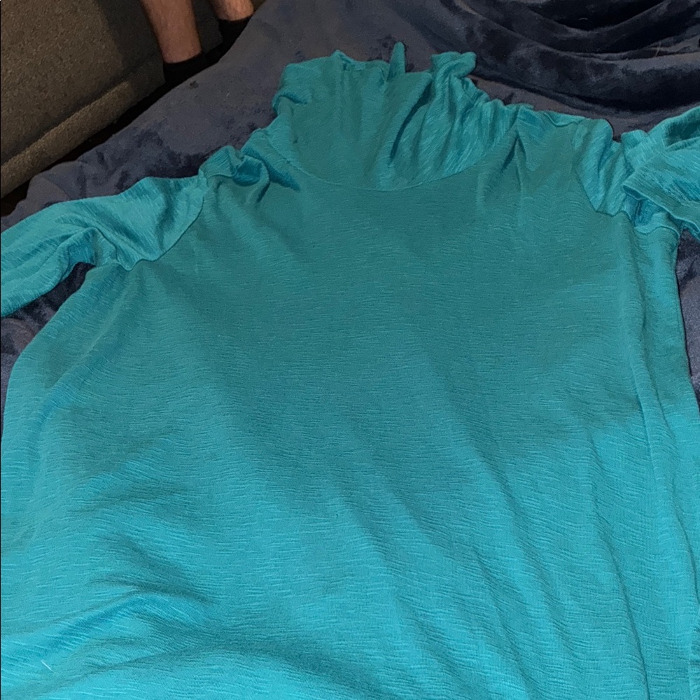 J. Jill Aqua Ruffle Neck Blouse
